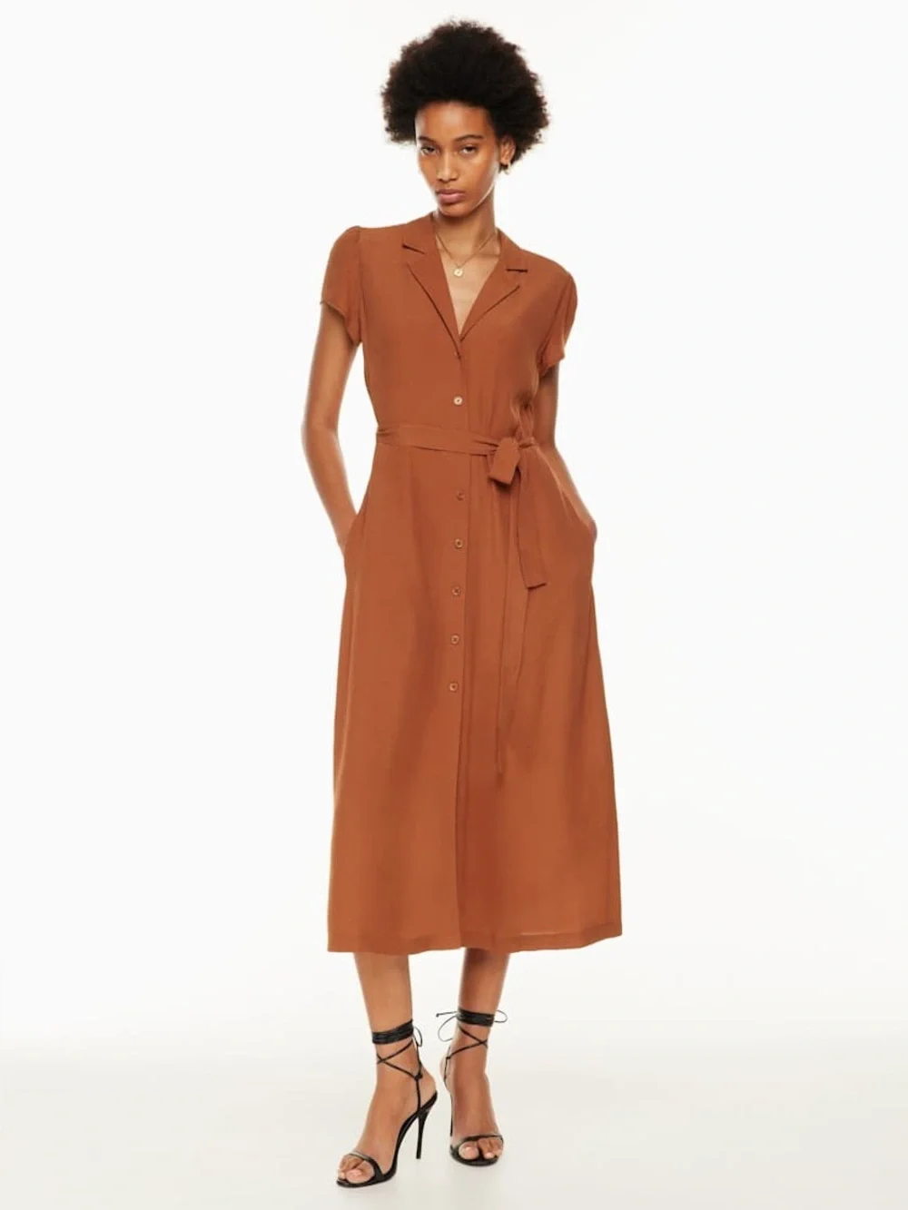 Aritzia Wilfred Anise Brown Midi Shirt Dress - Picture 1 of 7